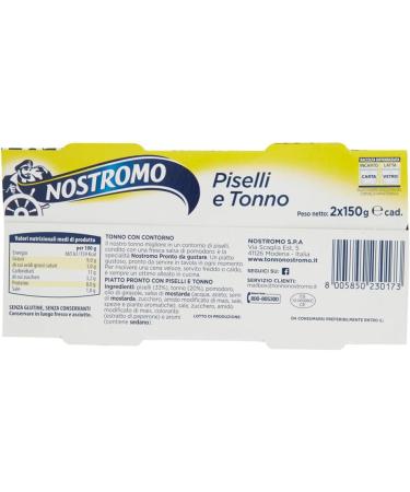 Nostromo Tonno e Piselli Set of 20 dishes prepared with tuna and small peas 2 x 150 g + 1 bag of free Felce Azzurra talcum powder bag of 100 g - Buy Online on GoSupps.com