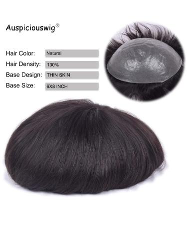 AuspiciousWig Human Hair Men's Toupee - 6x8 Inch Thin Skin Hair Replacement System in Natural Colour - Buy Online on GoSupps.com