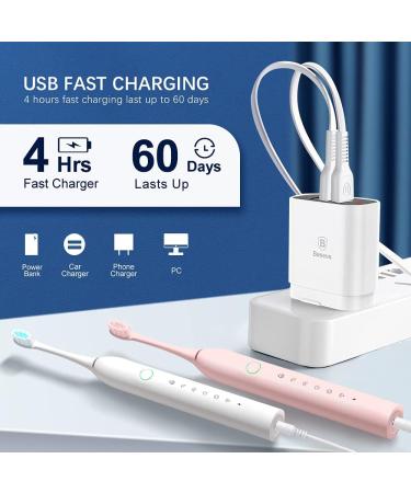 2 Pack Rechargeable Sonic Electric Toothbrushes for Adults and Kids - 8 Brush Heads, 6 Modes, Smart Timer - Waterproof Whitening Toothbrush Set (White Pink) - Buy Online on GoSupps.com