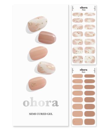 ohora Semi Cured Gel Nail Strips (N Almond Blossom) - Works with Any UV Nail Lamps, Salon-Quality, Long Lasting, Easy to Apply & Remove - Includes 2 Prep Pads, Nail File & Wooden Stick
