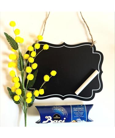Baci Perugina Gift Ideas - Women's Day - Classic Baci Perugina Tube 37g + Bouquet of Artificial Mimosas - Hanging Wooden Heart Blackboard with Chalk. Gift Box - Buy Online on GoSupps.com