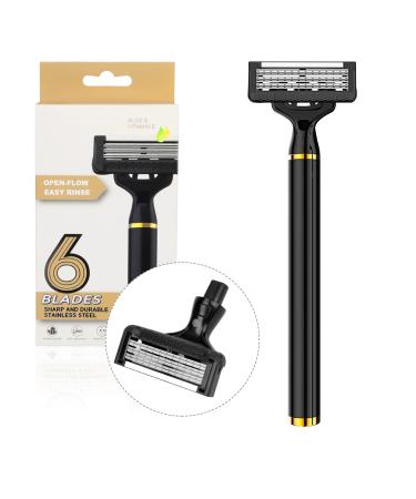 Arqumi Razors Blades for Men - 6 Blades Razor with Precision Trimmer Manual Razor with 2 Replaceable Magnetic Razor Head Black