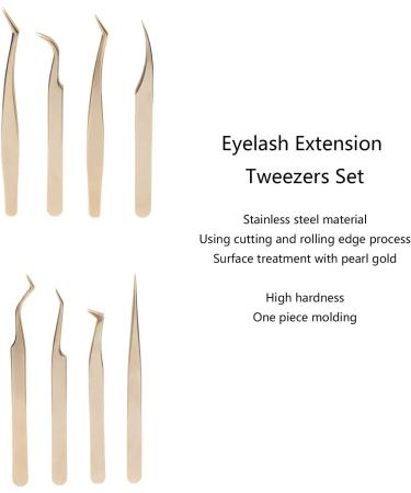 Premium 8-Part Stainless Steel Eyelash Extension Tweezers Set - Curved & Straight Beauty Tools in Mother-of-Pearl Gold - Buy Online on GoSupps.com