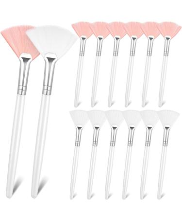 14 Pieces Fan Brushes Facial Applicator Brush Soft Fan Brushes Acid Applicator Brush Cosmetic Makeup Applicator Tools for Mud Cream (5.82 Inches, White, Pink) 5.82 Inch White,Brown,Pink