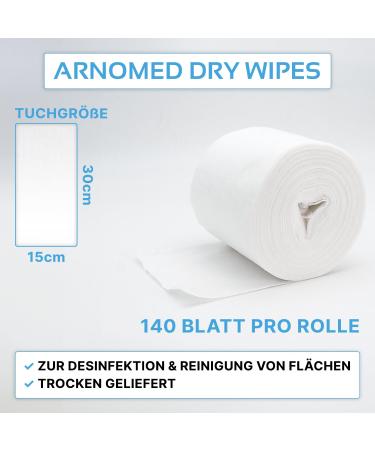 Arnomed Dry Disinfection Towels | 140 Lint-Free Scratch-Free Wipes for Surfaces | Non-Woven Cleaning Cloths for Workshops & Donors | 15x30cm Fleece Roll - Buy Online on GoSupps.com
