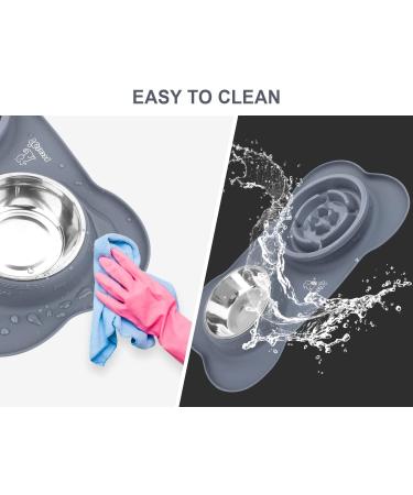 Pecute Slow Feeder Dog Bowl Set with Non-Skid Mat - Stainless Steel Water Bowl for Dogs and Cats - Eco-Friendly Design - 13.5oz Grey Bowl - Buy Online on GoSupps.com