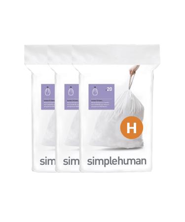simplehuman Code H Custom Fit Drawstring Trash Bags in Dispenser Packs, 60 Count, 30-35 Liter / 8-9.2 Gallon, White 1 20 Count (Pack of 3)