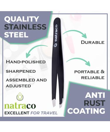Stainless Steel Slant Precision Tweezers Professional Tweezers for Eyebrows & Hair Removal Black - Buy Online on GoSupps.com