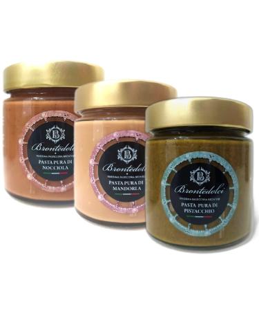 Brontedolci - Pure Pistachio Paste - Hazelnut Paste - Pure Almond Paste - 3 x 190 g.