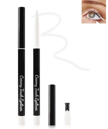 White Eyeliner for Waterline Cream Gel Eyeliner Water Line Long Lasting Waterproof Smudge-Proof Highly Pigmented Retractable Eye Liner Brightener Pen Built in Sharpener Smooth Eye Makeup for Women 03# White