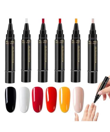 Yugugomo Gel nail pens nail art pens quick-drying 6 colors not UV gel nail polish DIY pencils manicure aid