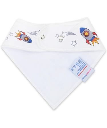 Dotty Fish Organic Cotton Baby Bandana Bibs - Super Absorbent Teething Bibs for Boys, Girls, Unisex - Space Rockets Design - Buy Online on GoSupps.com