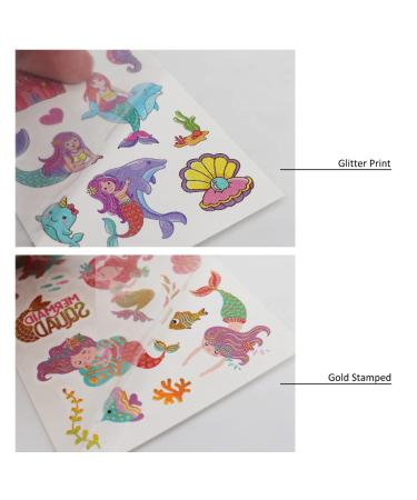 Kids Glitter Mermaid Temporary Tattoos - Waterproof & Long Lasting Body Art Stickers for Girls Birthday Party - 18 Sheet Set - Buy Online on GoSupps.com
