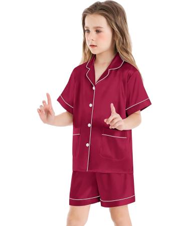 SWOMOG Kids Satin Pyjamas Set - Boys Girls Short Sleeve Silk Nightwear - Red, 6-7 Years - Buy Online on GoSupps.com
