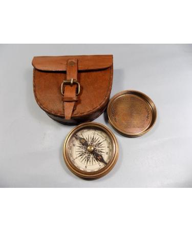 Authentic Vintage Style Brass Pocket Compass with Leather Case Rustic Vintage Home Decor Gifts