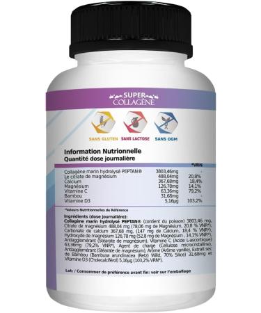 Hydrolyzed Marine Collagen + Bamboo + Magnesium + Calcium + Vitamins C and D3 | Hydrolyzed Collagen Peptan | For Health & Care of Joints Muscles & Bones | 180 Tablets - Buy Online on GoSupps.com