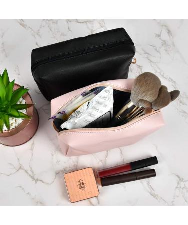 2-Piece PU Travel Makeup Storage Bag - Waterproof Organizer for Women Men & Kids - Pink & Black Cosmetic Bags - Buy Online on GoSupps.com