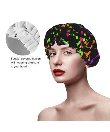 Glow in Dark Splatter Neon Reusable Shower Cap for Men and Women - Double Layer Waterproof Bathing Hat for Long Hair Protection - Buy Online on GoSupps.com