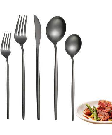 Stainless Steel Silverware Set Set of Spoons and Forks Set Home Kitchen Hotel Restaurant Silverware Set for Kids and Adults Dining Wynott Black