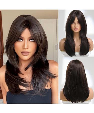 Testar Long dark brown wigs for black women Lange straight wigs with pony heat -resistant art hair wig natural looking hair replacement