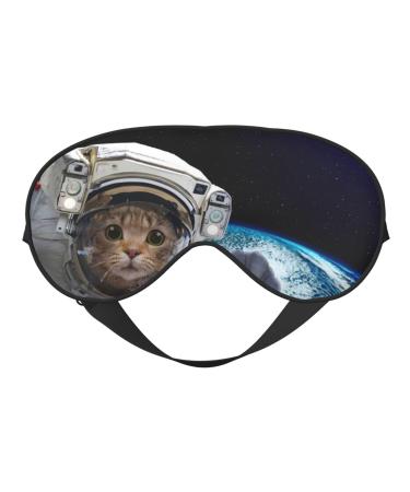 Cat Astronaut Print Sleep Eye Mask Blindfold with Elastic Strap Headband Soft Eye Cover Eyeshade for Night Sleeping Travel