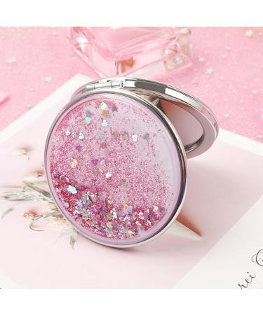Foldable Round Pocket Makeup Mirror - Magnifying Handheld Compact Mirror for Women and Girls Small Pink ABS Plastic Dual-Sided Portable Design - Buy Online on GoSupps.com