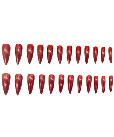 Shop MERVF All Red Almond Press-On Nails - Long Glossy Acrylic Fake Nails (24pcs) - Perfect for Instant Stylish Manicure - Buy Online on GoSupps.com