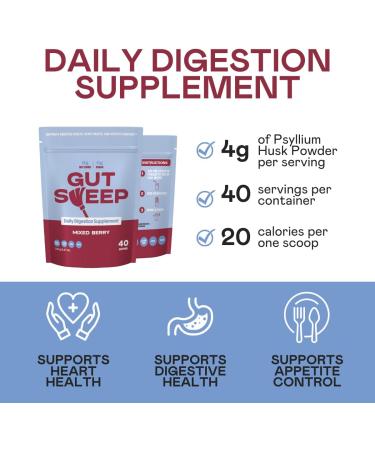 Gut Sweep - Daily Digestion Supplement - Psyllium Husk Fiber - Supports Appetite Control - Gluten Free & Plant Based - Keto & Paleo Friendly - 40 Servings - Mixed Berry - Buy Online on GoSupps.com