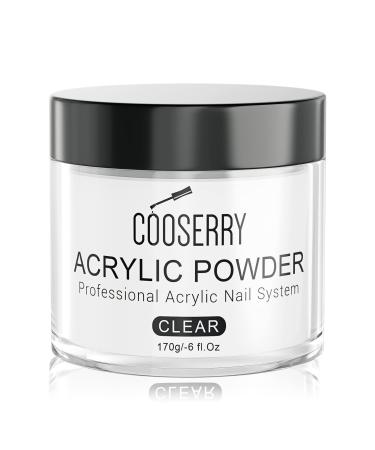 Cooserry Clear Acrylic Powder- 6oz Acrylic Powder 170g Large Capacity Professional Acrylic Nail Powder Polymer for 3D French Nail Manicure Extension Nail Carving, Long Lasting Acrylic Nail Powder Kit Clear-A