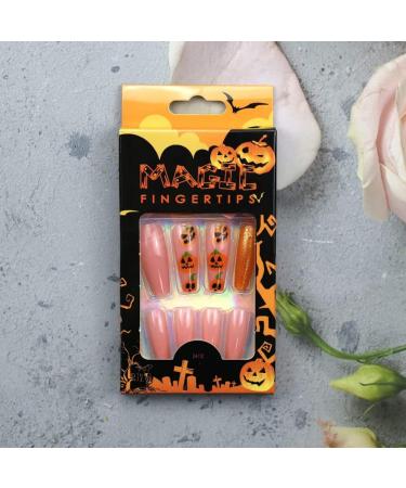 Halloween Press on Nails Medium Length Fake Nails Acrylic Nails Pumpkin Black Flame Cross Head Design Nails Fake Nails Glue for Women and Girls The Most Fashionable Nail Decoration - Buy Online on GoSupps.com