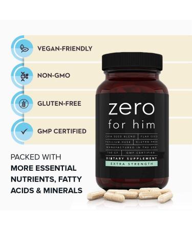 Zero for Him Extra Strength - 150 Vegan Capsules - High Fiber Supplement for Men - Chia, Flaxseed, Psyllium Husk - Daily Dietary Fiber Support - Buy Online on GoSupps.com