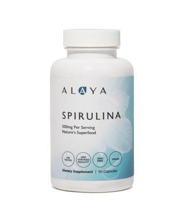 Alaya Naturals Pure Spirulina Capsules Hawaiian-Grown Blue Green Algae Superfood, Non-GMO, Vegan 500mg, 90 Capsules