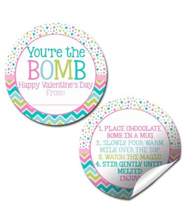 You're The Bomb Happy Valentine's Day Hot Cocoa Bomb Sticker Labels  Total of 40 2 Circle Stickers (20 sets of 2) by AmandaCreation