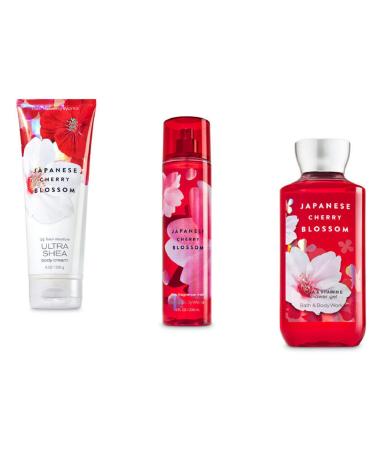 Bath & Body Works Japanese Cherry Blossom Body Set | Shower Gel Body Cream & Fragrance Mist Cream Gel