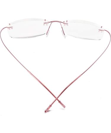 Shop Super Light Titanium Rimless Reading Glasses +3.0 for Women & Men - Stylish Pink Reading Aid - Buy Online on GoSupps.com