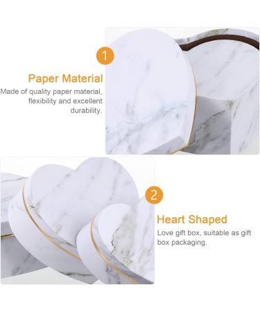 Marble Pattern Heart Shape Paper Present Boxes - 3 Pcs for Valentines Day & Birthday Gifts (White) - Buy Online on GoSupps.com