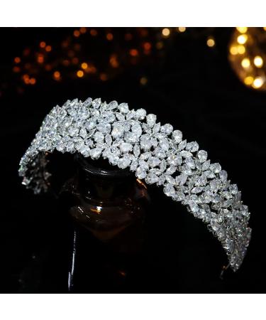 Aoligrace Cubic Zirconia Wedding Bride Headband - Large CZ Tiara for Women, Sweet 16 Hair Accessories (Silver) - Buy Online on GoSupps.com