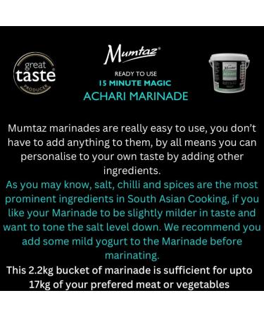 Mumtaz ACHARI Marinade Catering/Party Size Bucket - BULK 2.2Kg - Restaurant Quality - Medium Spiced - BBQ - Grill - Roast - Stir or Air fry.All Natural Ingredients- Gluten Free- Vegan Friendly. - Buy Online on GoSupps.com
