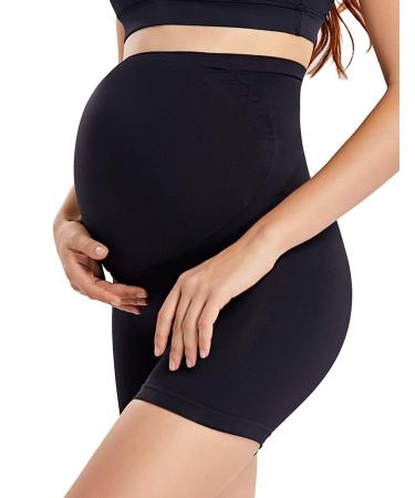 Gratlin Women's Seamless Pregnancy Shapewear High Waist Shorts Mid-Thigh Underwear S Black