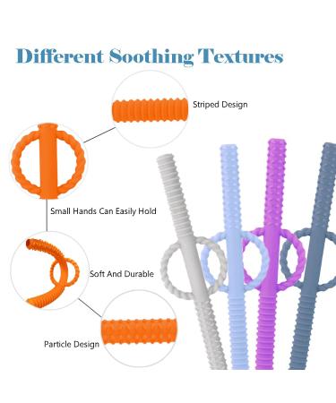 INTATIKOO Baby Hollow Teether Tubes | Soft & Durable Teething Straws | BPA Free & Easy to Clean | for Babies 0-18 Months | Deep Blue, Khaki, Beige, Green - Buy Online on GoSupps.com
