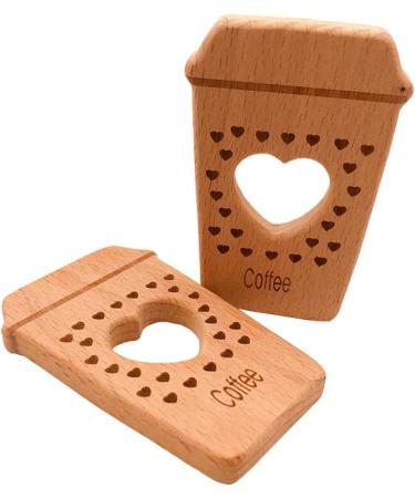 Wendysun 10pcs Cartoon Wood Teether Set - Pure Natural Animal Coffee Cup Shape | Baby Teething Nursing Beech Teether DIY Pendant Toy - Buy Online on GoSupps.com