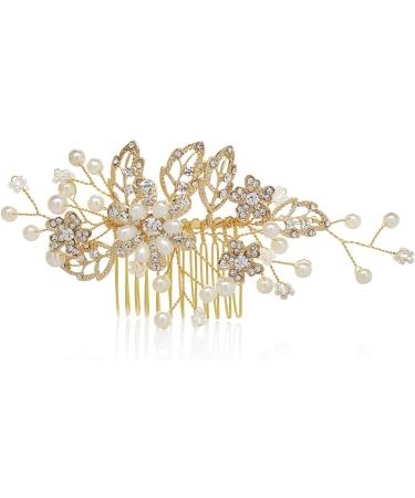 Gold Crystal Bridal Wedding Hair Comb - Sparkly Pearl Rhinestone Hair Accessory - Buy Online on GoSupps.com