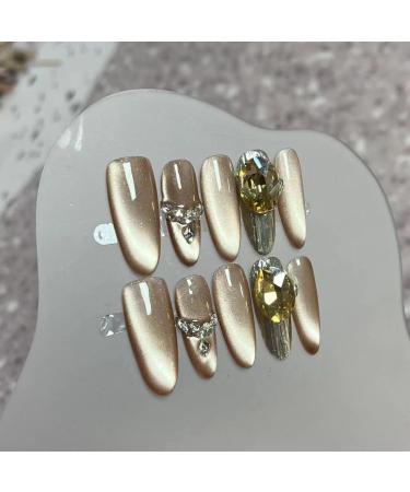 Temperament-enhancing manicure side-lit cat's eye wearing a wheat ear drill inlaid with heavy industry Gao Dingchun hand-made detachable manicure explosion(M) - Buy Online on GoSupps.com