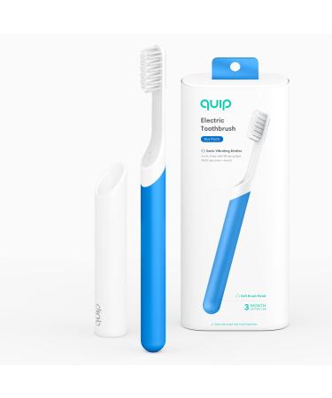 quip Adult Electric Toothbrush - Sonic Toothbrush with Travel Cover & Mirror Mount, Soft Bristles, Timer, and Plastic Handle - Blue