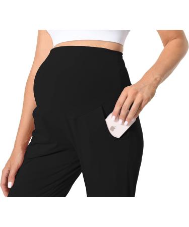 Foucome Maternity Jogger Pants Over Belly Sweatpants - Black, Large | Stretchy Pregnancy Lounge Pants with Pockets - Buy Online on GoSupps.com