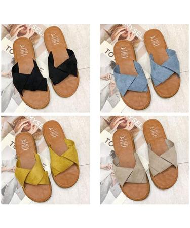 Creev Women's Summer Sandals | Suede Flat Slippers | Open Toe Flip-Flops | Stylish Outdoor Footwear | Yellow & Beige (EU Sizes 35-40) - Buy Online on GoSupps.com