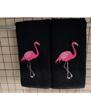 2-Pack White Flamingo Fingertip Kitchen Towels | Premium 100% Cotton Hand Towels | 11x18 | Black | Set of 2 - Buy Online on GoSupps.com