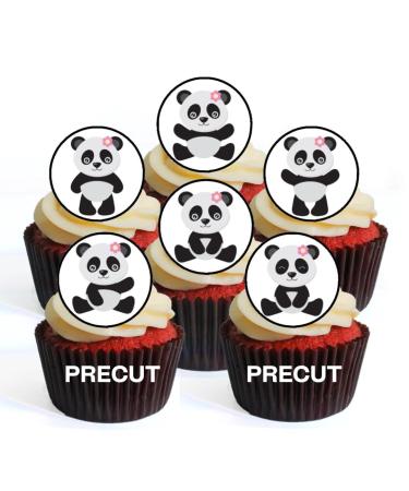 PRECUT Cute Panda Edible Cupcake Toppers - Panda Theme Premium Thickness SWEETENED VANILLA - wafer card disc cake decorations (Pack of 24)