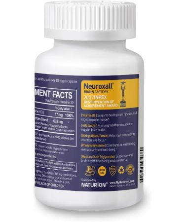 Neuroxall Gold Brain Factors for Adults - Cognitive & Mental Wellness Support with Vitamin B6 Astaxanthin Ginkgo Biloba Ashwagandha & Turmeric & - 30 Vegan Capsules 30 Day Supply 30 Count (Pack of 1) - Buy Online on GoSupps.com