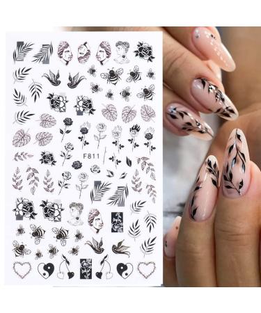 10 Sheets Spring Flower Nail Art Stickers - Self-Adhesive Black & White Floral Designs for Manicure - Perfect Nail Decoration for Women & Girls - Buy Online on GoSupps.com